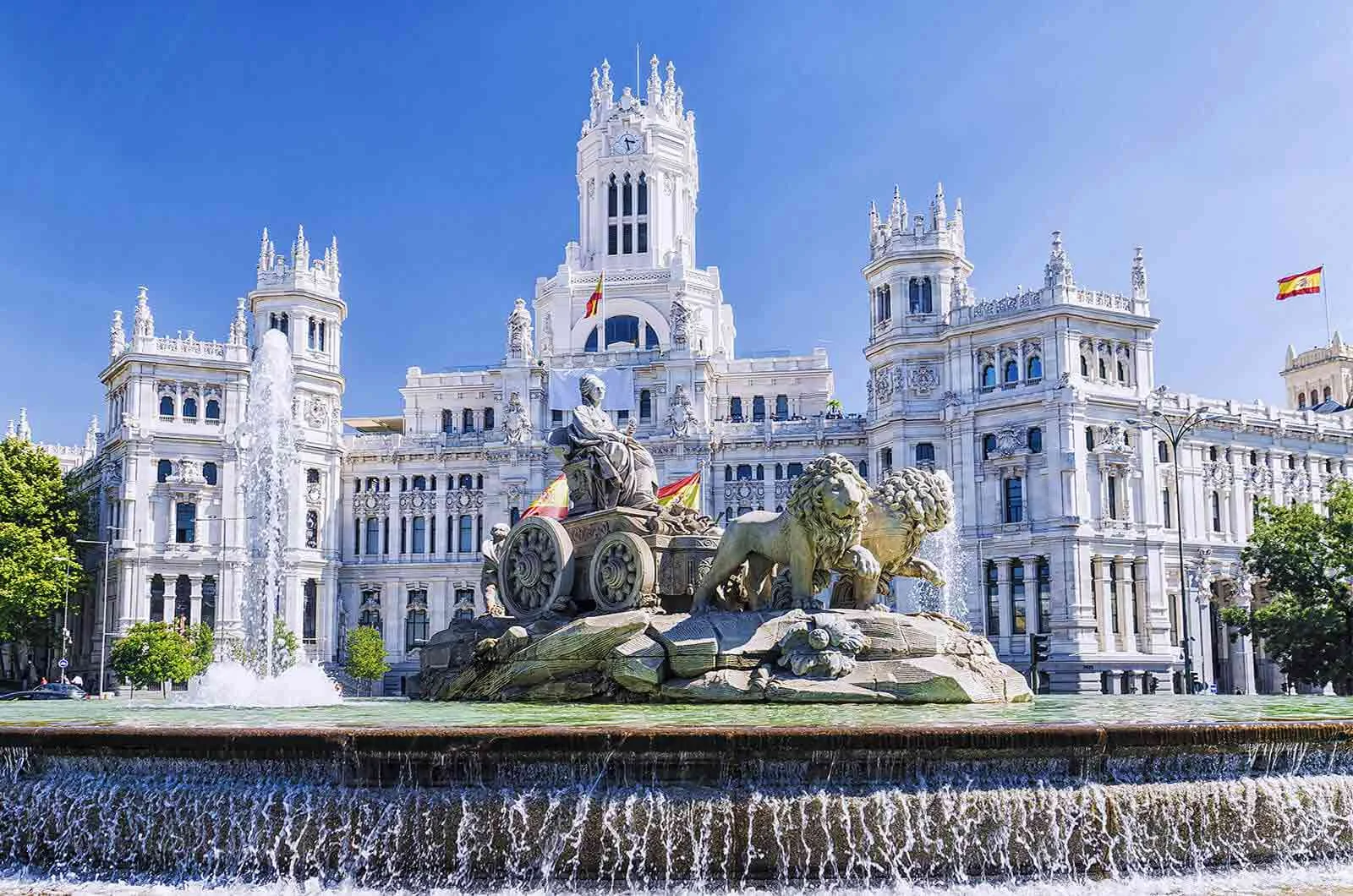 A picture of the Cibeles Fountain in Madrid, Spain, by day. Concept of legal Spanish translations.