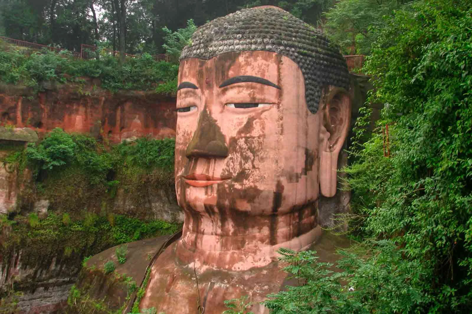The statue of Buddha in Sichuan province in China, located near the city of Leshan.