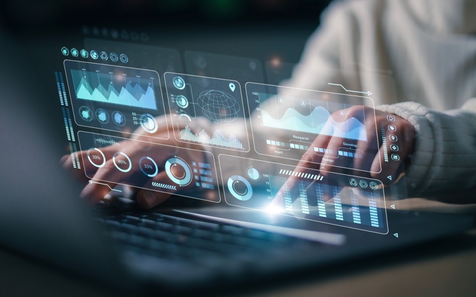 The futuristic virtual interface screen displays a graphical user interface preparing for localization (GUI).