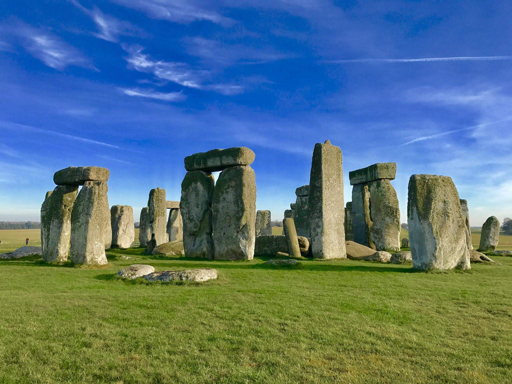 Stonehenge, a historical landmark in Salisbury, England. Concept of the origins and the history of the English language.