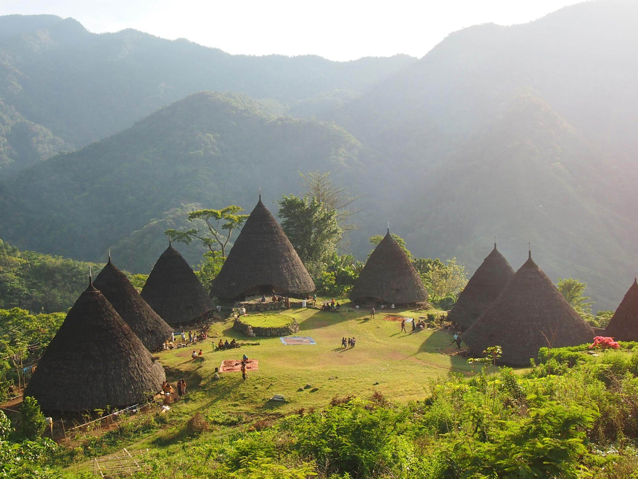 Panoramic view of the beautiful nature of Wae Rebo Village in Flores, Indonesia. Concept of Indonesian language, Indonesian Bahasa and learning Indonesian words.