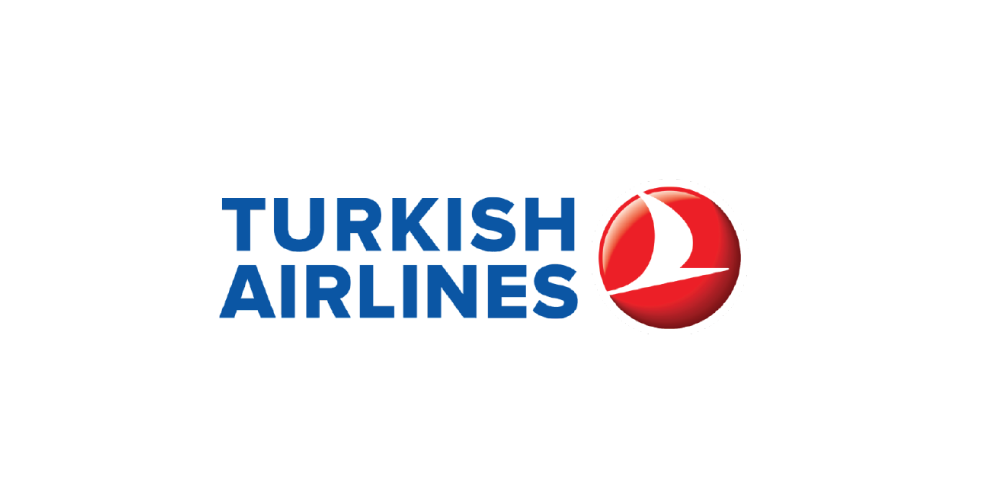 Blue letters of Turkish Airlines, next to red and white bird logo. Language translation services customer.