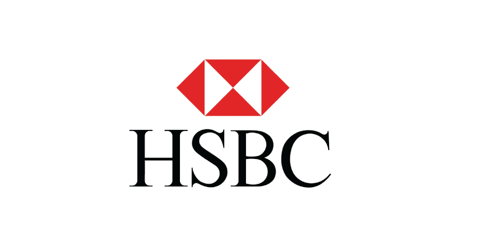 HSBC logo in block letters with a red and white symbol above. Financial and banking translation services.