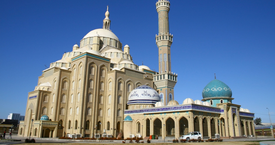 Celil Hayat Mosque in Arbil. Concept of Kurdish translation services.