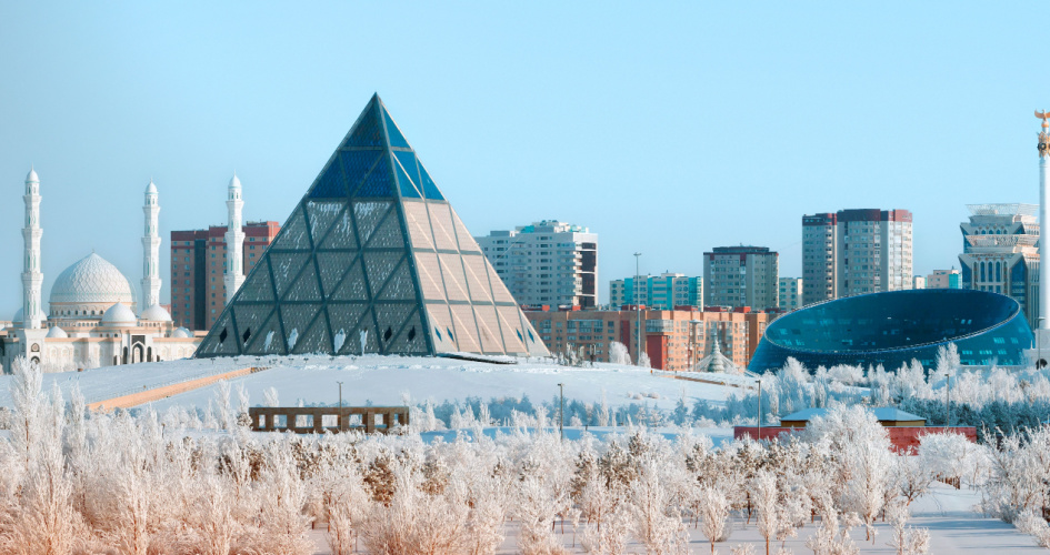 The Pyramid of Peace and Reconciliation cultural centre in Astana, Kazakhstan. Concept of Kazakh translation services.