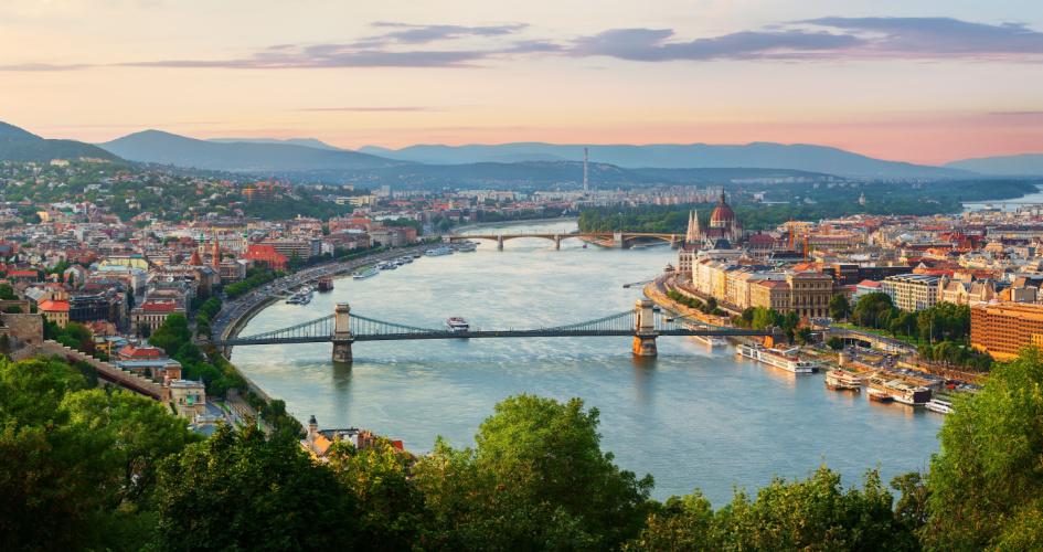 Panoramic view of landmarks of Budapest. Concept of Hungarian translation services.