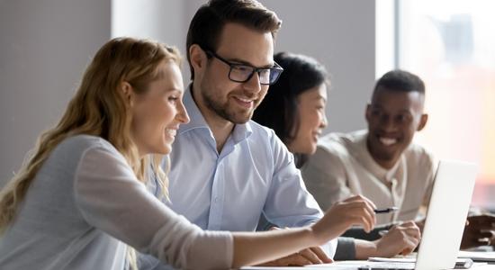 Professional Czech man and woman working in office. Concept of Czech translators.