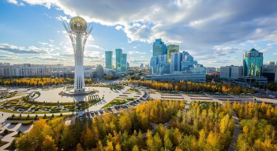 A view of the centre of the city of Astana. Concept of English to Kazakh translation. 