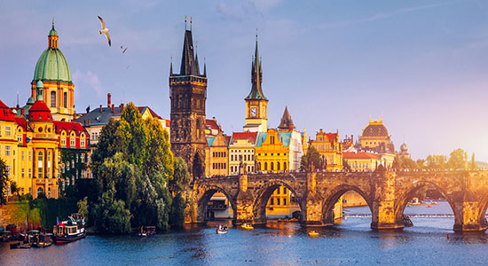 Charles bridge and old town tower in Prague, the Czech capital. 