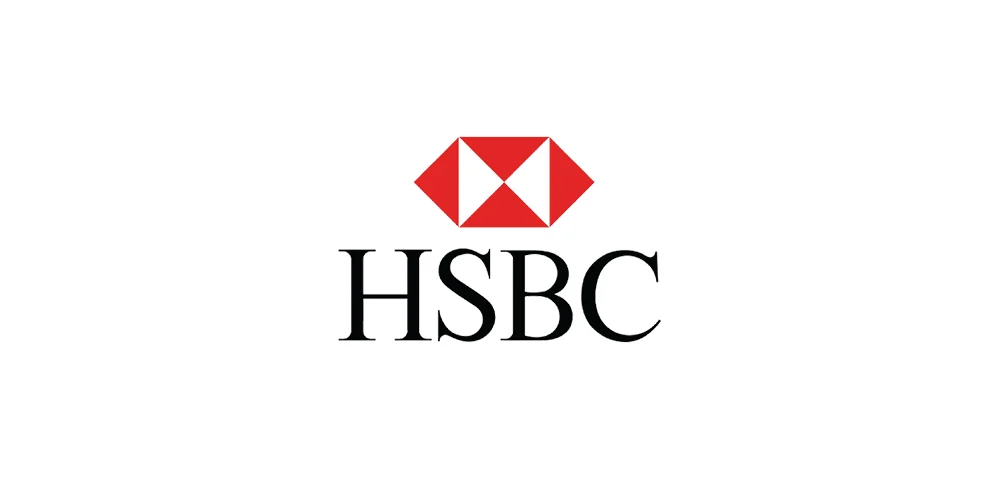 HSBC logo in block letters with a red and white symbol above. 