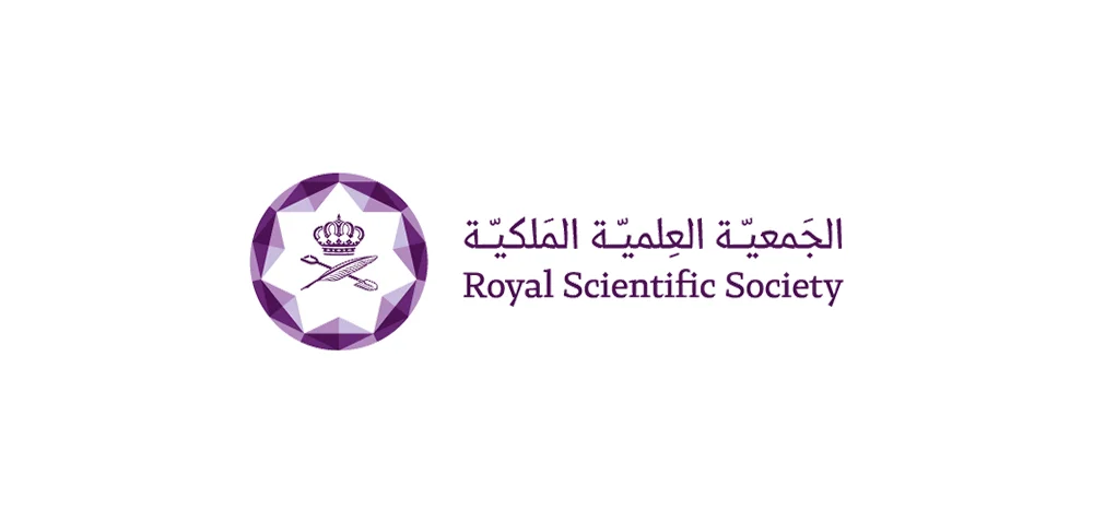 Purple logo of Royal Scientific Society, with name also written in Arabic. 