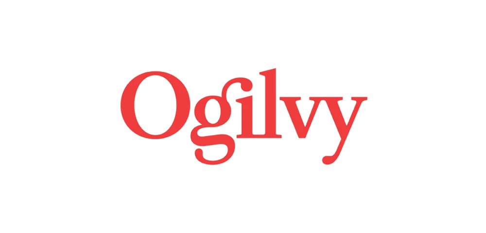 The bright red logo of Ogilvy. 