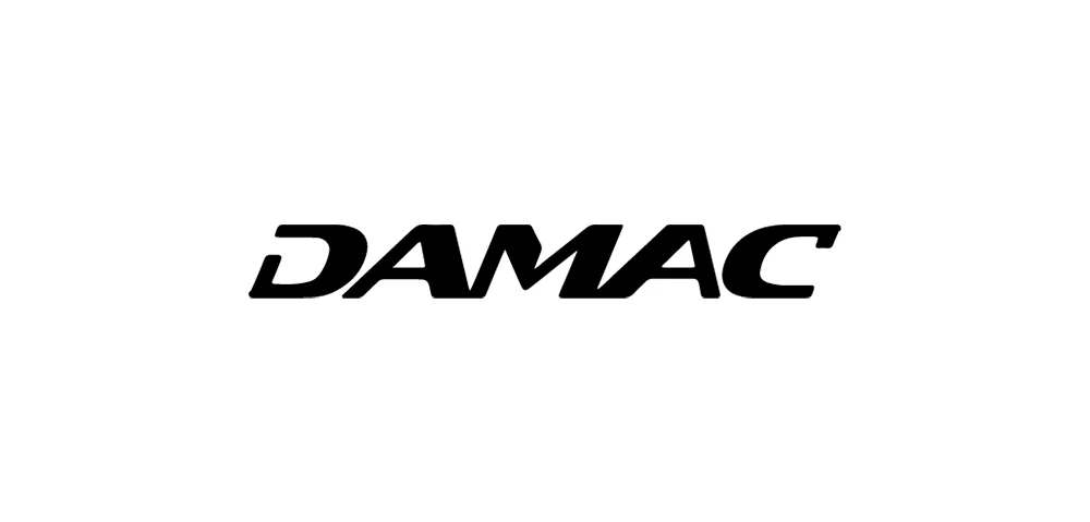 The black, block-lettered logo of Damac. 