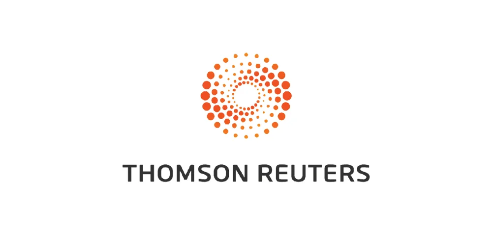 The orange spiral logo of Thomson Reuters, with the name below.