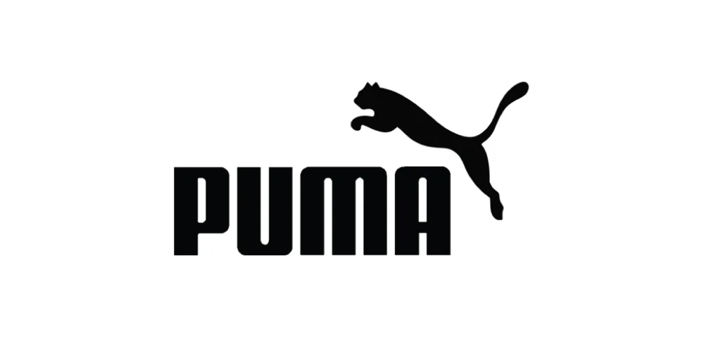 Black block-lettered Puma logo, pouncing black puma on the right.