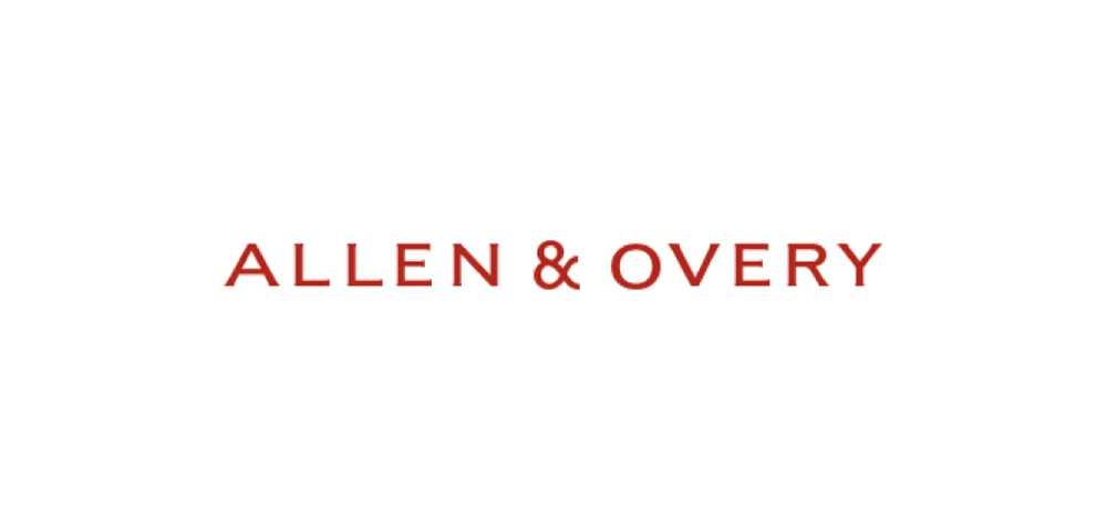 The red block lettered Allen and Overy logo. 