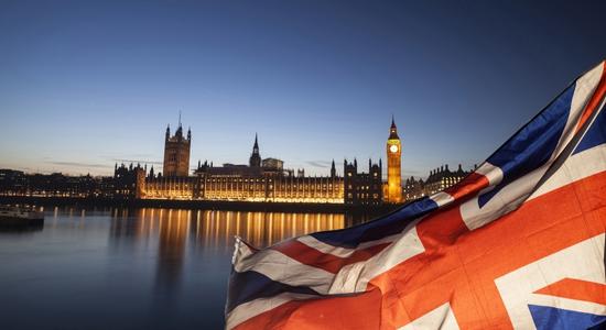 British Union Jack flag, The Big Ben and UK parliament.
